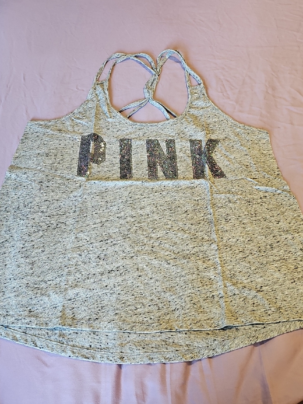 PINK Victoria's Secret Light Heather Gray Sparkle Logo Tank